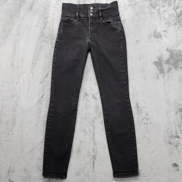 GAP 1969 Jeans Womens 26P Washed Black True Skinny Super High Rise Stretch Denim - Picture 1 of 15